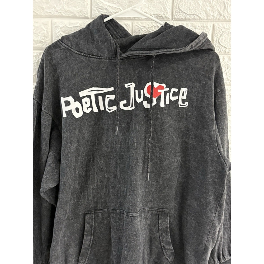 CHEMISTRY WOMENS HOODIE SWEATER SIZE MEDIUM POETIC JUSTICE 2 PAC ACID WASH‎ GRAY - Picture 3 of 9